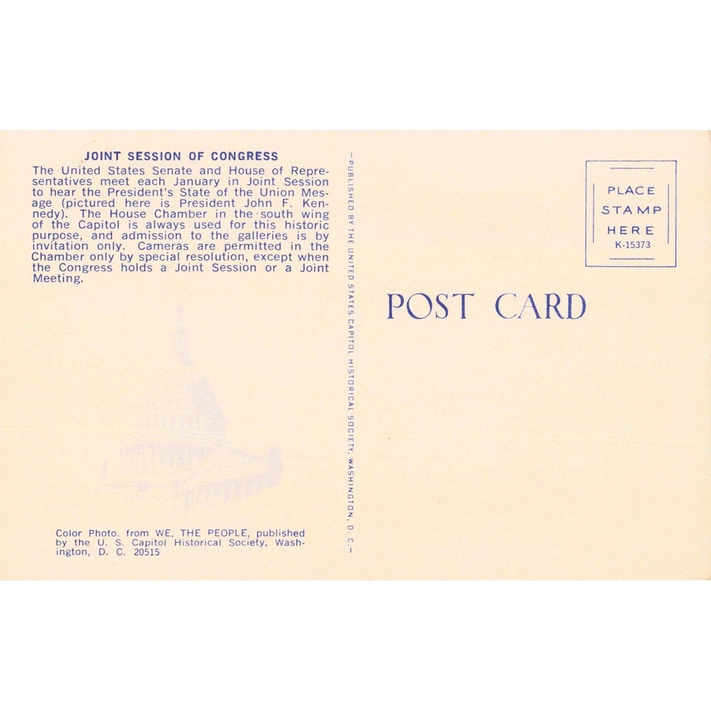 Vintage Joint Session of Congress Postcard JFK State of the Union U.S. Capitol - Picture 2 of 2